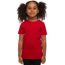 Açık Kırmızı Basic Unisex Çocuk Sıfır Yaka Kısa Kollu Tişört
