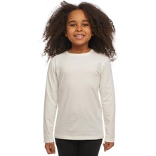 Ekru Basic Unisex Çocuk Mevsimlik Sıfır Yaka Uzun Kollu Tişört