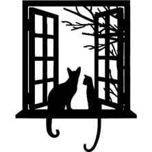 İglii Kedi Siyah Metal Tablo, Ev Ofis Tablosu