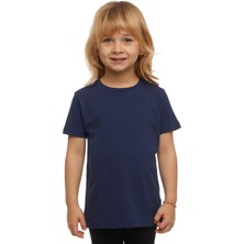 Açık Lacivert Basic Unisex Çocuk Sıfır Yaka Kısa Kollu Tişört