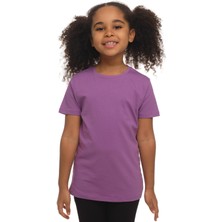 Açık Mor Basic Unisex Çocuk Sıfır Yaka Kısa Kollu Tişört