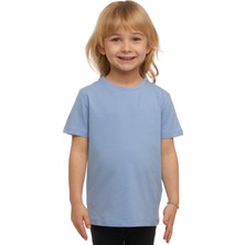 Koyu Mavi Basic Unisex Çocuk Sıfır Yaka Kısa Kollu Tişört