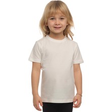 Ekru Basic Unisex Çocuk Sıfır Yaka Kısa Kollu Tişört