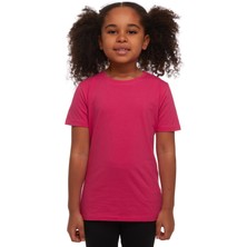 Koyu Fuşya Basic Unisex Çocuk Sıfır Yaka Kısa Kollu Tişört