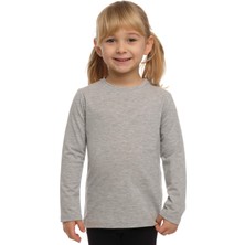Açık Gri Basic Unisex Çocuk Mevsimlik Sıfır Yaka Uzun Kollu Tişört
