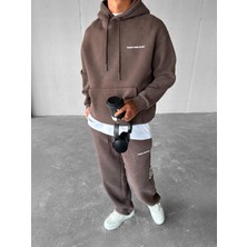 Abluka Online Erkek Oversize Basklı Yıkamalı Hoodie Kahverengi