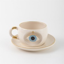BSK Ceramics Handmade Nazar Göz Oyuklu Çay Fincanı Mavi Seramik El Yapımı