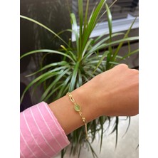 ÇGK KUYUMCULUK Yeşil Opal Taşlı Doç Zincirli Altın Bileklik CGKBLK0175