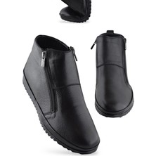 Ispartalılar 380K Ortopedik Taban Hakiki Deri Siyah Anne Botu Kadın Çift Fermuarlı Bot Ayakkabı