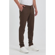 The Season Erkek Kahverengi Gabardin Pamuklu Keten Slim Fit Yan Cep Esnek Chino Pantolon