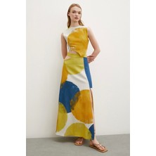 Never More Bel Dekolteli Sıfır Kol Elbise Sarı