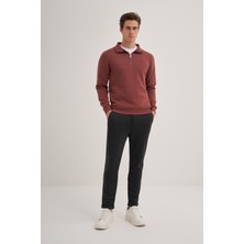 Cazador 24KCEEO05618 Gül Kurusu Erkek 3 Iplik Yarım Fermuarlı Geniş Boğazlı Sweat