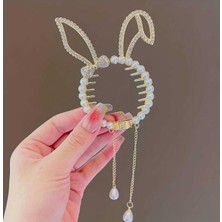 SE Jewellery Tavşanlı Incili Yaylı Şık Saç Tokası