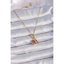 Clariss 316L Çelik Gold Renk Makyaj Paleti Figür Charm Model Kadın Kolye