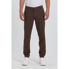 TheSeason Erkek Kahverengi Gabardin Pamuklu Keten Slim Fit Yan Cep Esnek Chino Pantolon
