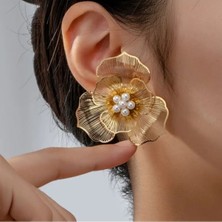 SE Jewellery Gold Çift Katmanlı Incir Detaylı Şık Kadın Küpe