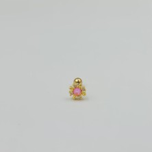 SE Jewellery Çiçek Pembe Taşlı Cerrahi Çelik Küpe Tragus Helix Kıkırdak Piercing