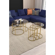 Dekopratik Belarus Orta Sehpa Gold 60CM & Alya Gold Zigon Sehpa Şeffaf Cam