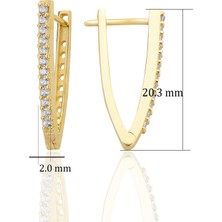 Shiny Spectra 14 Ayar Altın V Hoop Zircon Taşlı Minimalist Küpe AT020