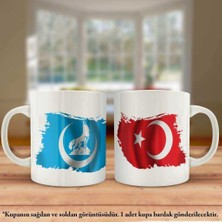 Asilmeydan Çift Yön Baskılı Bozkurt Hilal Mavi Sancak ve Türkiye Bayrağı Kupa Bardak