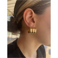 Nisan Kids Vizyonova Çelik Üç Bombeli Gold Kadın Küpe