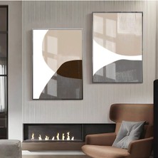Harikabirev Gri-Krem -Beyaz Soyut Abstract Kombin |Çerçeveli Cam Tablo 2li Dikey