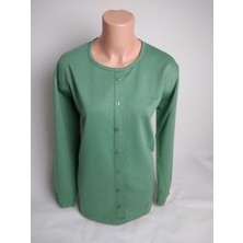 Yaşar Triko Kadın Mint Yeşil Bisiklet Yaka Patlı Süs Düğmeli Yırtmaçlı Uzun Kollu Lastikli Iki Iplik Bluz