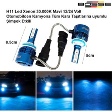 Bosse H11 LED Xenon Deli Mavi 30.000K Şimşek Etkili 12 - 24 Volt Uyumlu Bosse Forza Serisi 2li