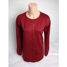 Yaşar Triko Kadın Bordo Bisiklet Yaka Patlı Süs Düğmeli Yırtmaçlı Uzun Kollu Lastikli Iki Iplik Bluz