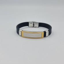 SE Jewellery Çelik Gold ve Gümüş Desenli Kauçuk Erkek Bileklik