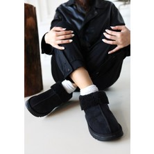 Içi Kürklü Günlük Kısa Bot Süet Siyah Topuk Boyu 1 cm