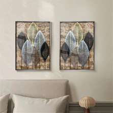 Harikabirev Gold-Siyah Renk Soyut Yaprak Kombin |Çerçeveli Cam Tablo 2li Dikey