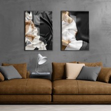 Harikabirev Yeni Soyut Şekiller Siyah-Beyaz-Krem 02 |Çerçeveli Cam Tablo 2li Dikey