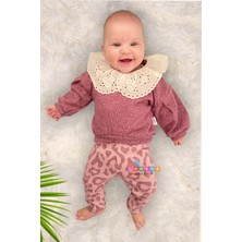 Candar 3-6-9-12-18 Ay Kız Bebek Takım Büyük Yaka Güpürlü 2'Li Mor