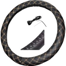 Fox Direksiyon Kılıfı Siyah 45 cm Dikmeli Bej Nakış Tır Kamyon Midibüs