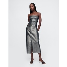 Gap Kadın Gri Metalik Maxi Etek