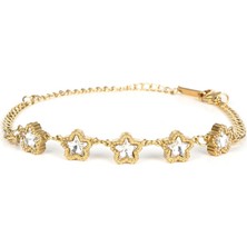 Markasepeti Beş Yıldızlı Elmas Detaylı Altın Kaplama Çelik Bileklik