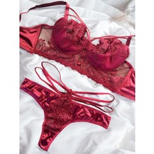 Balenli Bordo Bralet Takım