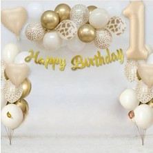 Parti Hediye Sepeti Bej Renk Gold Kaligrafi Doğum Günü Seti