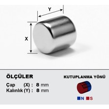 NeoHobi Neodyum Mıknatıs 8x8 Çap 8 mm Kalınlık 8 mm Çok Güçlü Mıknatıs 5'li