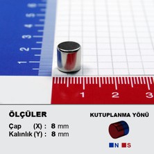 NeoHobi Neodyum Mıknatıs 8x8 Çap 8 mm Kalınlık 8 mm Çok Güçlü Mıknatıs 5'li