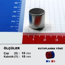 NeoHobi Neodyum Mıknatıs Çap 15 mm Kalınlık 15 mm 15x15 mm Çok Güçlü Yuvarlak Mıknatıs 2'li