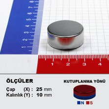 NeoHobi Neodyum Mıknatıs 25x10 Çap 25 mm Kalınlık 10 mm Çok Güçlü Mıknatıs (1 Adet)