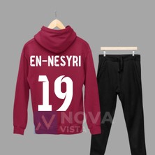 Biy Store Yusuf En-Nesyri Sırt Yazı Forma Baskılı Unisex Kapüşonlu Beyaz Kışlık Sweatshirt Eşofman Takımı