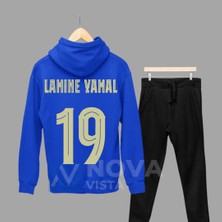 Lamine Yamal Forma Baskılı Kadın Erkek Unisex Kapüşonlu Siyah Sweatshirt Eşofman Takımı