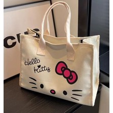 Jinchaoyouxuan Hello Kitty Büyük Kapasiteli Kanvas Çanta Moda Tote Çanta Öğrenci Sınıfı Tote Çanta (Yurt Dışından)