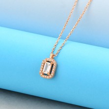 Barış Takı 925 Ayar Gümüş Rose Baget Pırlanta Montür Taşlı Kolye