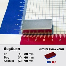 NeoHobi Neodyum Mıknatıs 40 x 20 x 10 Boy 40 mm En 20 mm Kalınlık 10 mm Süper Güçlü Mıknatıs