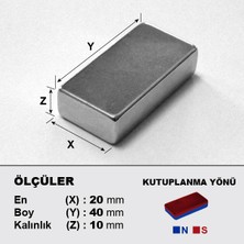 NeoHobi Neodyum Mıknatıs 40 x 20 x 10 Boy 40 mm En 20 mm Kalınlık 10 mm Süper Güçlü Mıknatıs