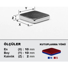 NeoHobi Neodyum Mıknatıs 10 x 10 x 2 Boy 10 mm En 10 mm Kalınlık 2 mm Çok Güçlü Mıknatıs 10'lu